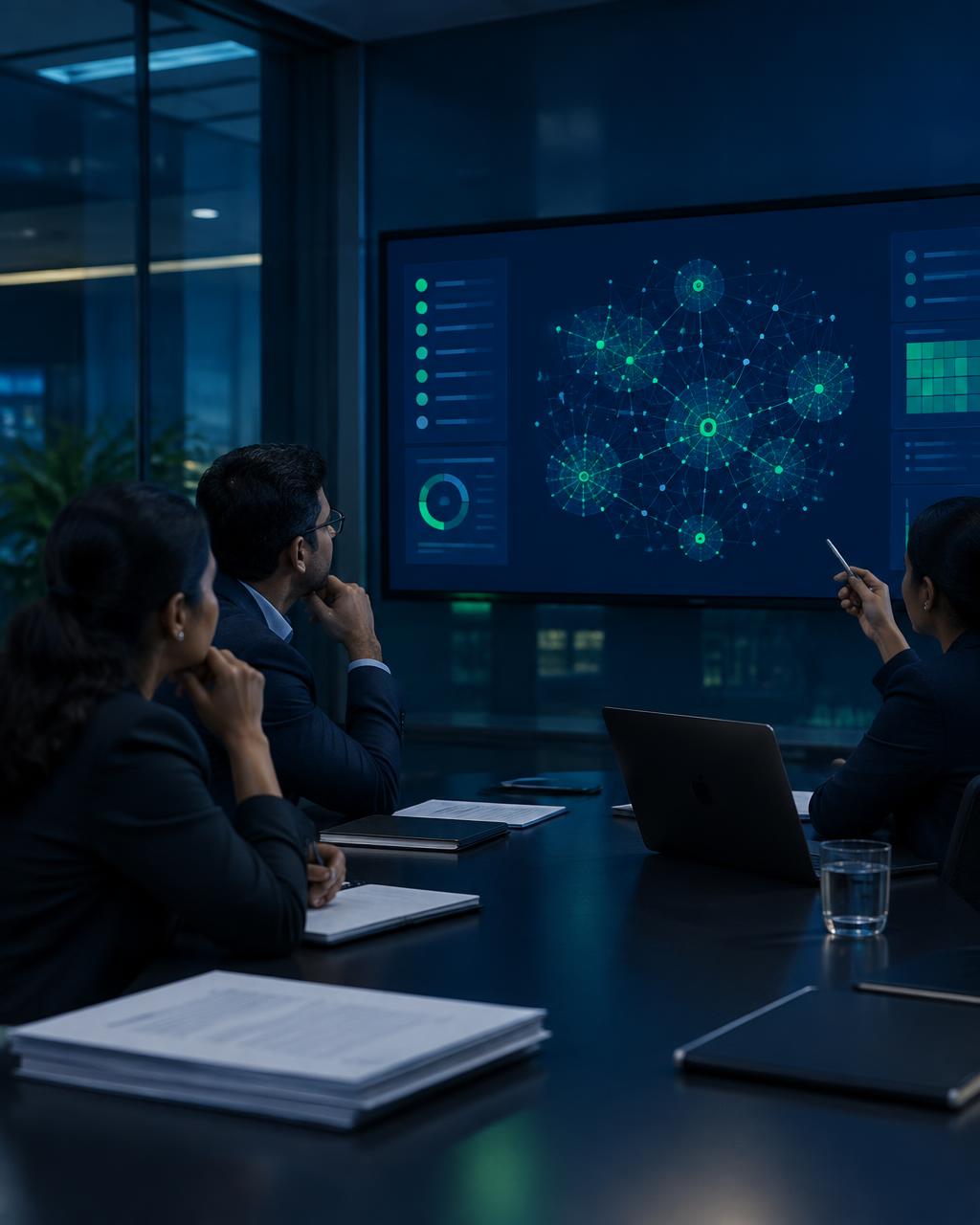 Technology and legal team reviewing synthetic media governance