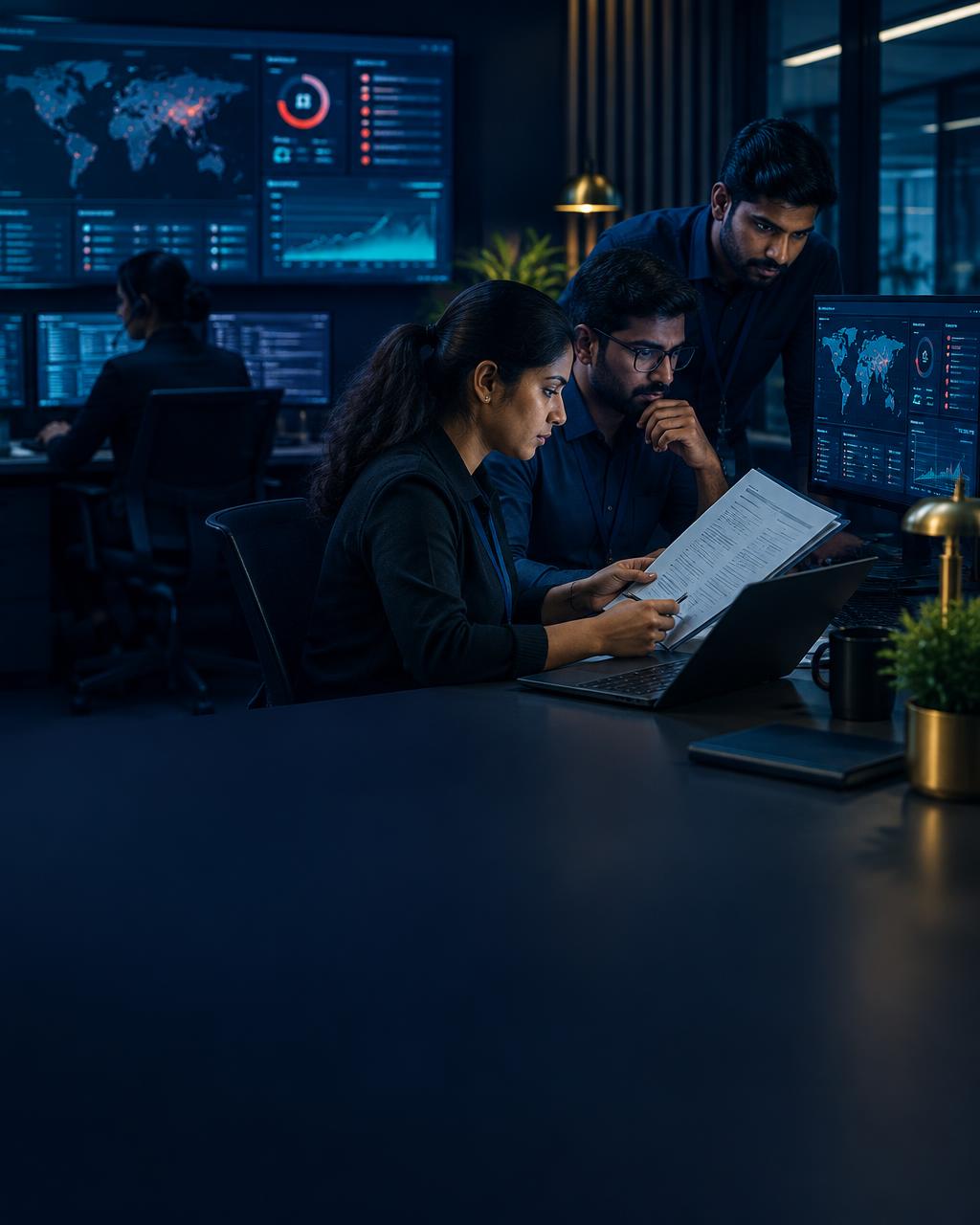 Cybersecurity response team reviewing incident evidence
